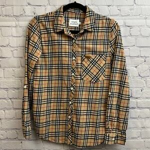 Simply Southern Long Sleeve Flannel Tan Black Red Plaid Women's Small